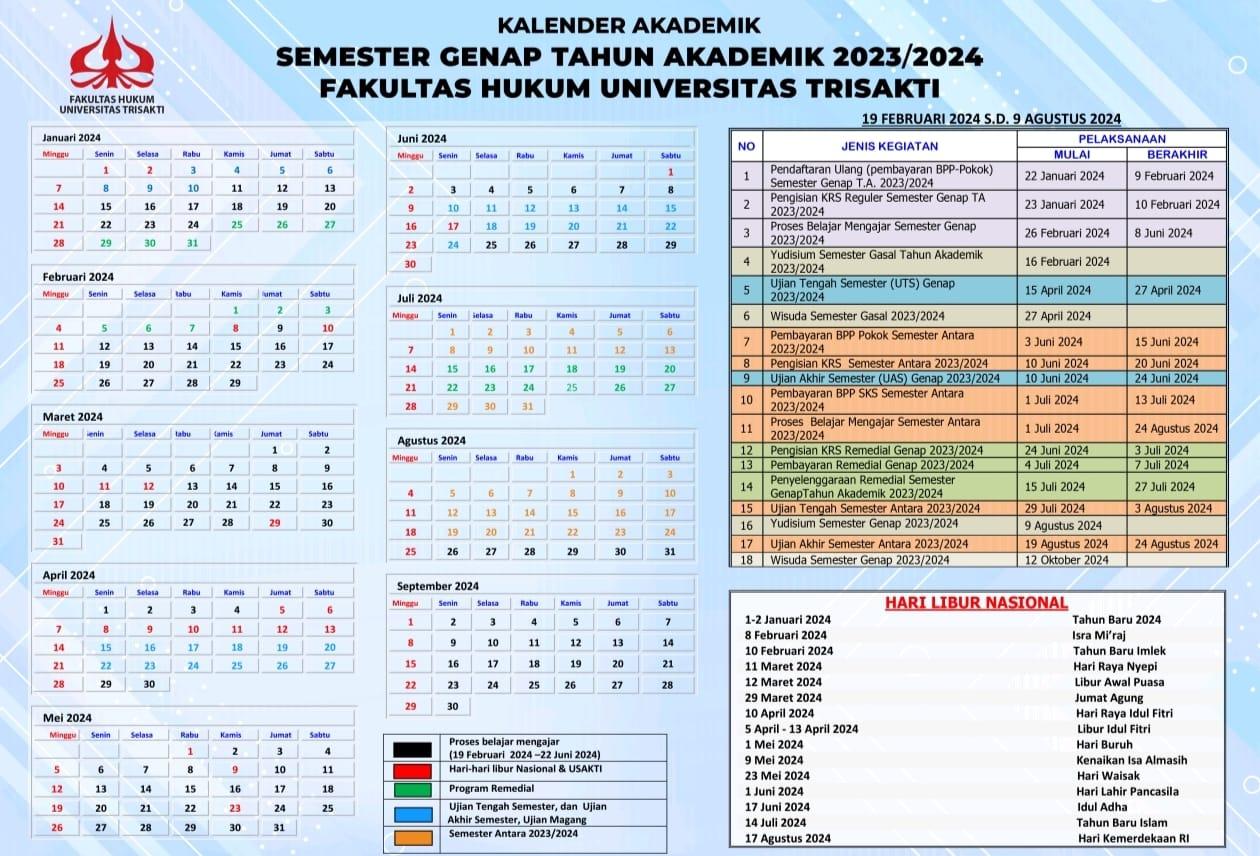 Kalender Akademik Semester Genap Tahun Akademik 20232024 Fakultas Hukum Universitas Trisakti 6198